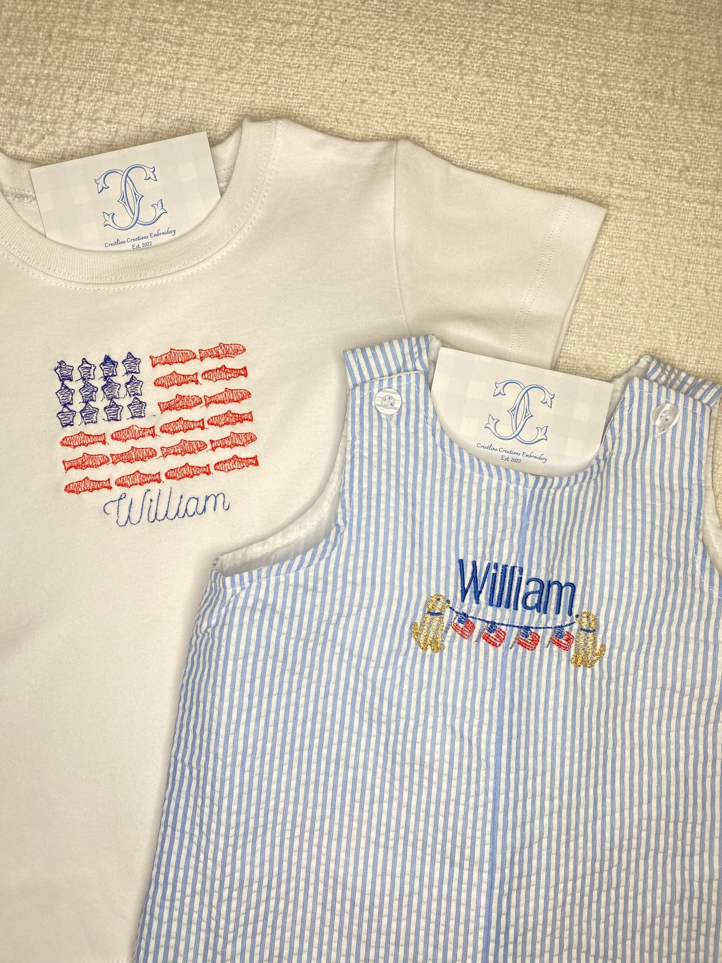 Boys Seersucker Shortalls/ Jon Jons