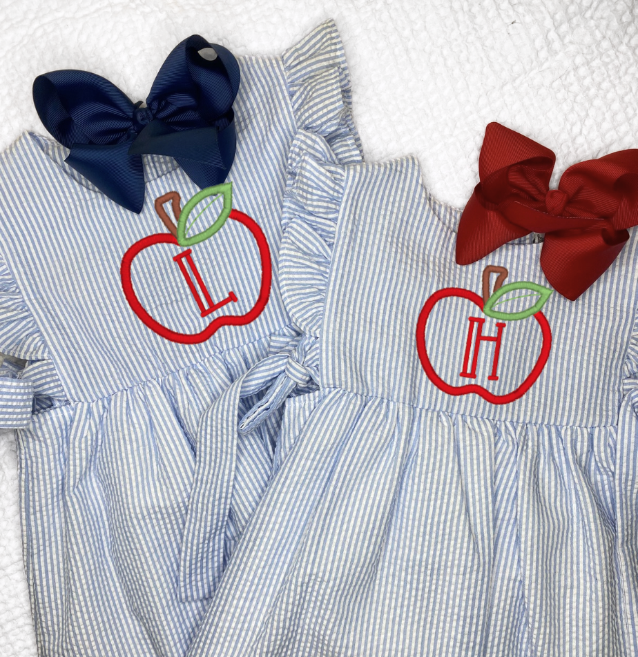 Girls Monogram Bookend Seersucker Back to School Dress